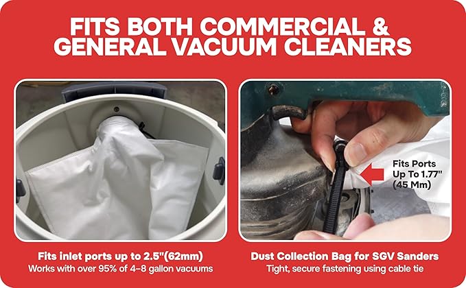 Dust Collection Bag (Large, 3-Pack) Shop Vac–Ready Vacuum Bags with High-Efficiency Filter Media, Easy Swap, Exclusive One-Hand Quick-Release Strap, Shop Vac Hose Fits up to 62mm