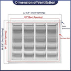 20"W x 16"H [Duct Opening Size] Steel Return Air Filter Grille - Removable Face/Door for 1 inch Filters -HVAC Vent Cover Grill - White [Outer Dimensions: 22 5/8"W X 18 5/8"H]
