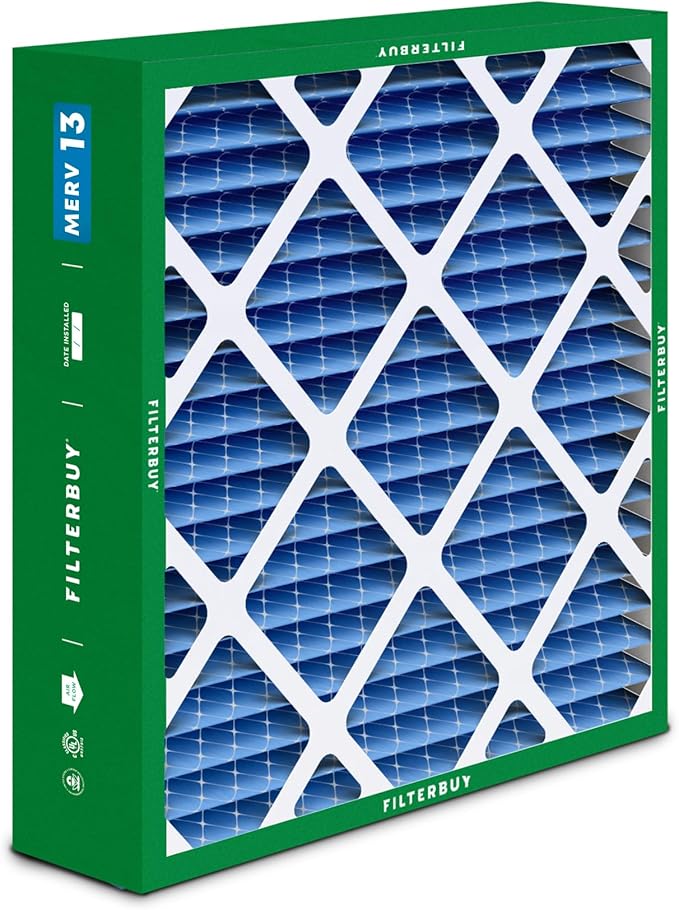 Filterbuy 21x21x5 Air Filter MERV 13 Optimal Smoke & Allergy Defense (3-Pack), Electrostatic Pleated HVAC AC Furnace Filters Replacement for Rheem, Ruud, & Protech (Actual Size: 20.63 x 20.63 x 4.38)