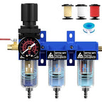 3 Stage Air Dryer 1/4" NPT,Air Dryer System Air Compressor Filter Dryer,Air Dryer for Compressor,5 &0.5 &0.01 Micron Filter Cartridge,Semi-Auto Drain, Metal Bracket-Blue