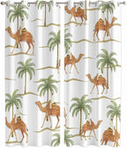 2 Panel Kitchen Cafe Curtains, Desert Camels Sunlight Filtering Nature Air Through, Home Decor Window Covering Tier Curtains for Bedroom Living Room 104W x 96L inch Tropical Date Palm Trees Animal