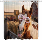 Farm Horses Living Room Curtains 84 Inch Length, Window Curtains Tab Top, Farmhouse Barn Funny Animals Butterfly Light Filtering Window Treatments Drapes 52"x84" 2 Panel