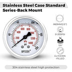 0-200 Psi Glycerin Liquid Filled Low Pressure Gauge, 2.5" Dial Size, 1/4" G Back Mount, 304 Stainless Steel Case, for Water Pipe, HVAC, Water Oil Air Pressure Test