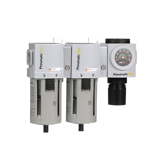 PneumaticPlus PPC4C-N06G StageAir Drying System- Air Particulate 5 Micron Filter, 0.3 Micron Coalescing Filter & Air Pressure Regulator Combo 3/4" NPT,Poly Bowl-Guard, Manual Drain,Embedded Gauge