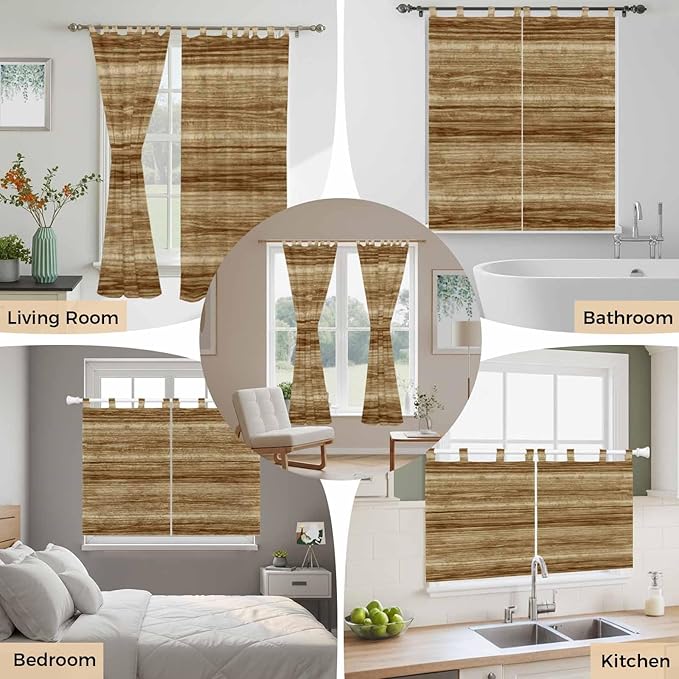 Vintage Western Living Room Curtains 84 Inch Length, Window Curtains Tab Top, Rustic Farmhouse Wooden Grain Barn Door Light Filtering Window Treatments Drapes 52"x84" 2 Panel