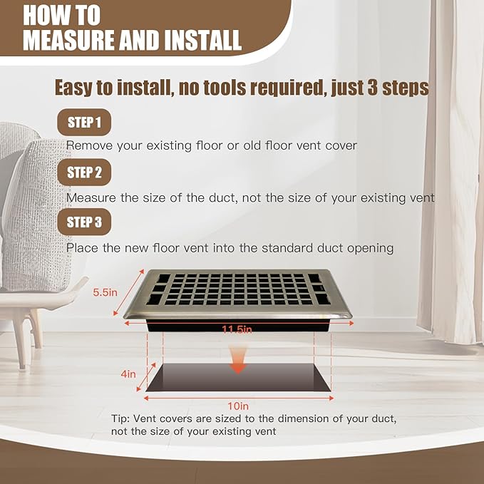 Floor Air Vent 4X10 Inch Heavy Duty Walkable Steel Floor Register Bronze Color Floor Vent Grilles Ease Adjust Decorative Floor Vent