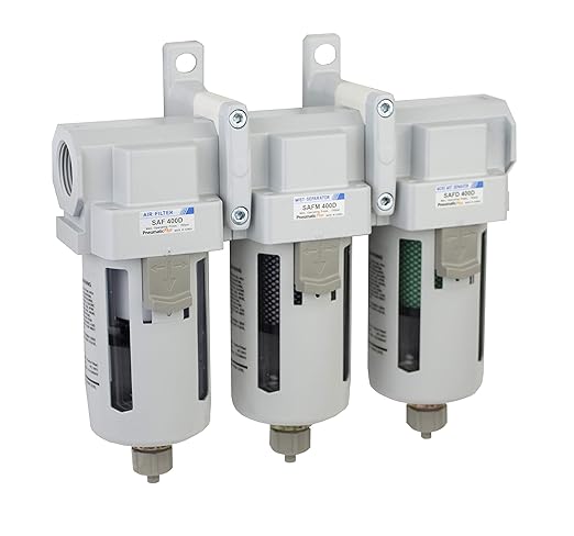 PneumaticPlus SAFU460-N04 Air Particulate (10 µm), Oil Removing (0.1 µm), Coalescing (0.01 µm) Filter Combo, 1/2" NPT, Poly Bowl w/Manual Drain