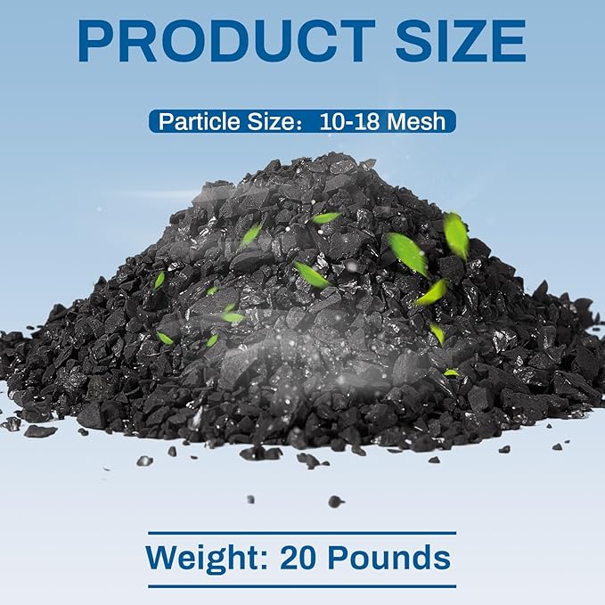 Timgle Bulk Water Air Filter Activated Charcoal Coconut Hull Granular Activated Carbon 10-18 Mesh Water Distiller Charcoal Filters Media for Filtration(20 Lbs)