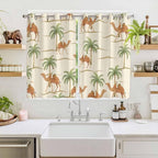2 Panel Kitchen Cafe Curtains, Date Coconut Tree Sunlight Filtering Nature Air Through, Home Decor Window Covering Tier Curtains for Living Room 104W x 72L inch Desert Camels Botanical Tropical Beige