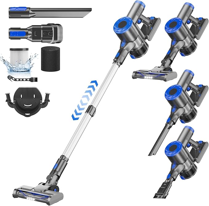 Cordless Vacuum Cleaner, Power Suction Stick Vacuum Cleaners with 2200 mAh Battery,8-in-1 Lightweight Self-Standing, 35 Mins Runtime for Home Hard Floor Low-Pile Carpet Pet Hair