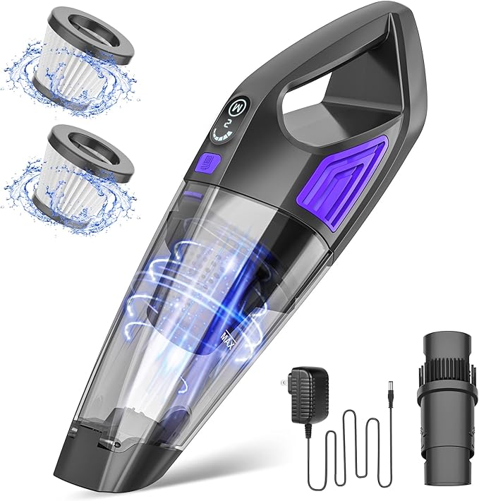 Handheld Vacuum Cordless Cleaner,Powerful Portable and Dust Buster Hand Vcauum Rechargeable with Large-Capacity Battery for CarPetOfficeHome (Purple)