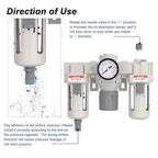 AIRZOE 3/8” NPT Air Compressor Filter, Regulator and Lubricator Combos FRL - Water Oil Trap Separator AC3000-03, 5 Micron Brass Element, Semi-Auto Drain, 0-150 psi Gauge