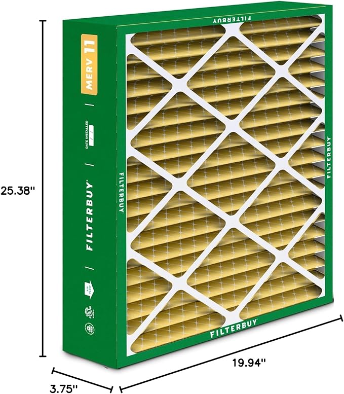Filterbuy 20x25.25x3.5 Air Filter MERV 11 Superior Pet & Allergy Defense (3-Pack), Pleated HVAC AC Furnace Filters for AprilAire Space-Gard 102 & 2120 (Actual Size: 19.94 x 25.38 x 3.75)