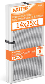 2-Pack 14x25x1 MERV 8 Reusable & Washable Electrostatic Air Filters - Long-Lasting Filter for HVAC, Furnace & Air Conditioner Units, Actual Size: 13-5/8” x 24-5/8” x 7/8”