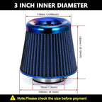 Cold Air Intake Filter, High Performance, Washable Filter, Clamp-On Replacement Air Filter, Flange Diameter 3inch/76mm Blue