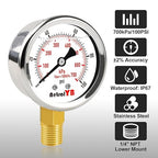 0-100 Psi 2-inch Pressure Gauge, Glycerin Filled, 1/4" NPT Lower Mount, Stainless Steel, Pool Sand Filter Pressure Gauge, Waterproof for Water Pump, Air Compressor, Well Tank, RV Regulator