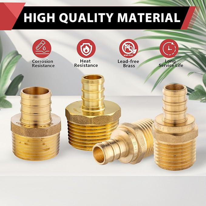(Pack of 3) EFIELD Pex 3/4 Inch x 3/4 Inch NPT Male Adapter Brass Crimp Fitting,(PEX1807021-3PCS)