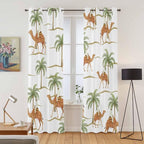 2 Panel Kitchen Cafe Curtains, Desert Camels Sunlight Filtering Nature Air Through, Home Decor Window Covering Tier Curtains for Bedroom Living Room 80W x 84L inch Tropical Date Palm Trees Animal
