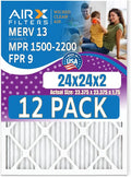 24x24x2 Air Filter MERV 13 Rating, 12 Pack of Furnace Filters Comparable to MPR 1500-2200 & FPR 9 - Made in USA by AIRX FILTERS WICKED CLEAN AIR.