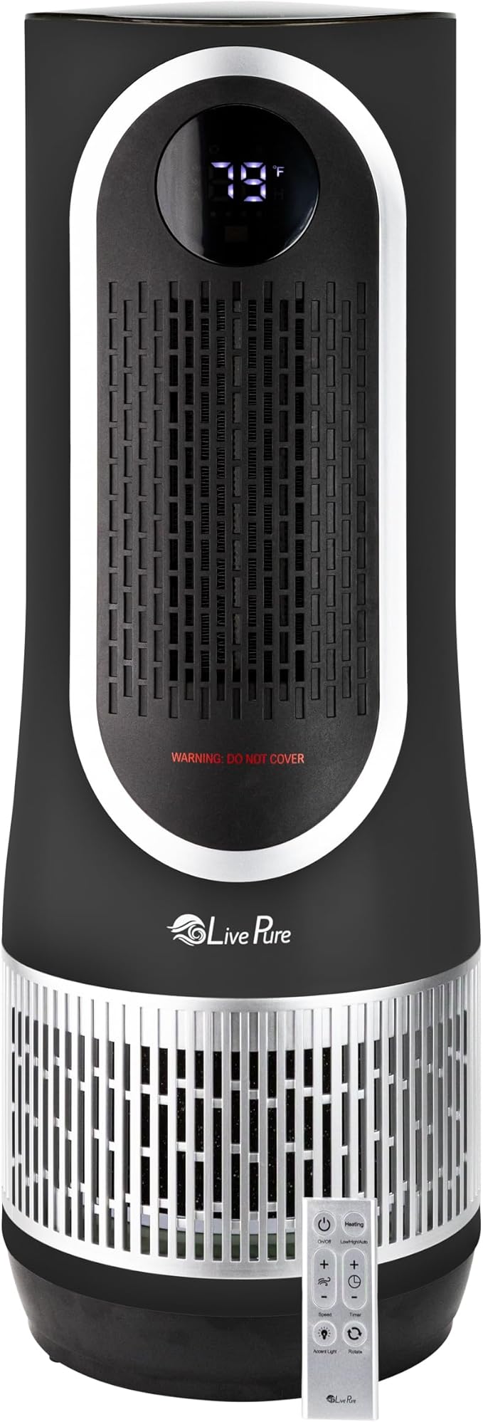 LivePure 3-in-1 LP500 Clean Heat Air Purifier & Electric Heater – Oscillating Portable Heater with 2 Heat Modes and Air Filtration – Heater for Indoor Use in Bedrooms, Home Office & Apartments, Black