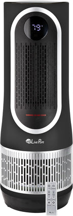 LivePure 3-in-1 LP500 Clean Heat Air Purifier & Electric Heater – Oscillating Portable Heater with 2 Heat Modes and Air Filtration – Heater for Indoor Use in Bedrooms, Home Office & Apartments, Black