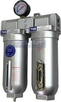 2 STAGE INDUSTRIAL GRADE IN-LINE COALESCING FILTER & DESICCANT AIR DRYER COMBINATION WITH 11oz METAL BOWLS FOR SPRAY GUN EQUIPMENT PAINT BOOTH COMPRESSOR, PLASMA CUTTER (1" NPT, MANUAL DRAIN)