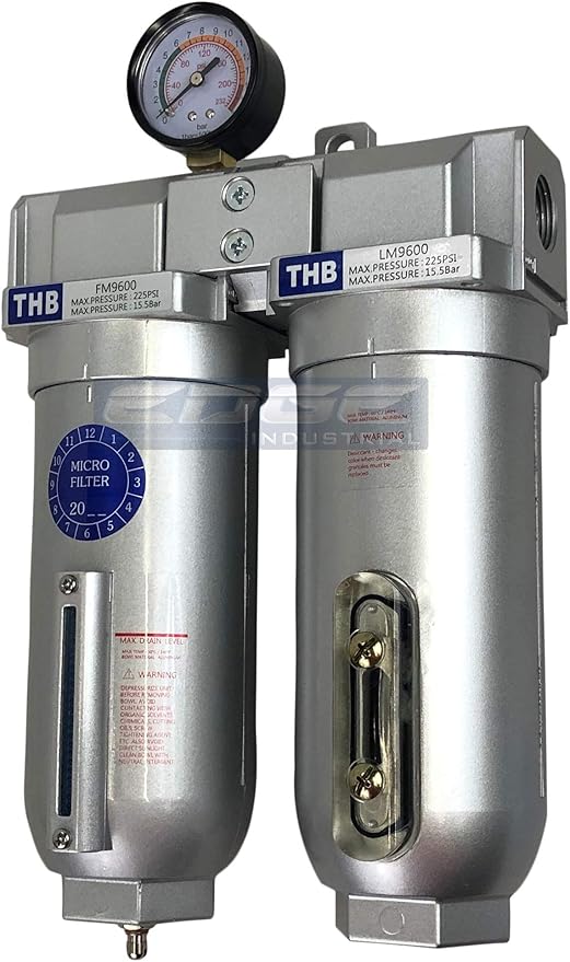 2 STAGE INDUSTRIAL GRADE IN-LINE COALESCING FILTER & DESICCANT AIR DRYER COMBINATION WITH 11oz METAL BOWLS FOR SPRAY GUN EQUIPMENT PAINT BOOTH COMPRESSOR, PLASMA CUTTER (3/4" NPT, MANUAL DRAIN)