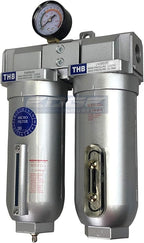 2 STAGE INDUSTRIAL GRADE IN-LINE COALESCING FILTER & DESICCANT AIR DRYER COMBINATION WITH 11oz METAL BOWLS FOR SPRAY GUN EQUIPMENT PAINT BOOTH COMPRESSOR, PLASMA CUTTER (3/4" NPT, MANUAL DRAIN)