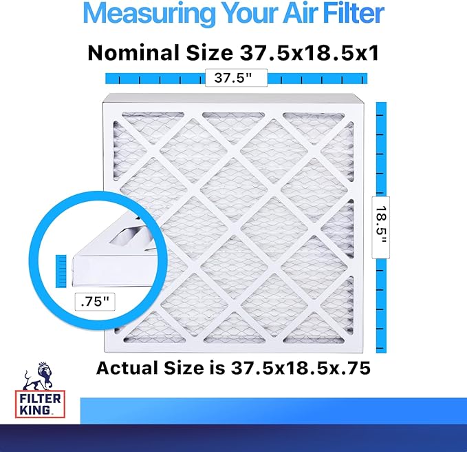 Filter King 37.5x18.5x1 Air Filter | 4-PACK | MERV 8 HVAC Pleated A/C Furnace Filters | MADE IN USA | Actual Size: 37.5 x 18.5 x .75"