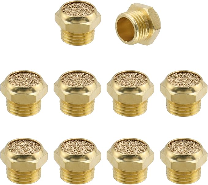 Wealrit 10 PCS Pneumatic Exhaust Mufflers, 1/4" Male Thread Hex Copper Air Muffler Silencer, 0.5" Length Industrial Muffler Filter Air Line Fitting for Compressed Air Systems, Valves, Cylinders