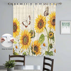 Farm Sunflowers Living Room Curtains 96 Inch Length, Window Curtains Tab Top, Retro Flowers Butterfly Botanical Beige Light Filtering Window Treatments Drapes 52"x96" 2 Panel