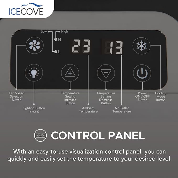 IceCove Portable Air Conditioner, 2500BTU Fast Cooling Car AC Unit, 250W Low Power Consumption, 25.5VDC, 2 Fan Speed, 3 Light Mode for Tent Camping RV Truck Van Life Home (Battery Not Included), Gray