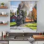 Steam Train Sheer Curtains 84 Inch Length Railroad Country Barn Rustic Trees Farmhouse Chiffon Curtain for Bedroom Living Room Light Filtering Rod Pocket Window Treatments Voile Curtains Drapes