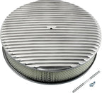 14 x 3 Inch Round Polished Air Cleaner Kit Fully Finned Top with Flat Style Base Compatible with Chevy Ford GM