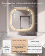 JSLJDM 500X500 mm Illuminated Backlit LED Bathroom Mirror, Wall Mounted Multifunction Bathroom Vanity Mirror with Lights and Demister Pad, Energy-Saving Illuminated Smart Mirror 70cm tricolorlight
