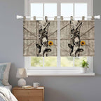 Funny Farm Animals Kitchen Curtains 24 Inch Length, Small Window Curtains Tab Top, Vintage Barn Brown Sunflowers Light Filtering Short Window Treatments Tier Drapes 27.5"x24" 2 Panel