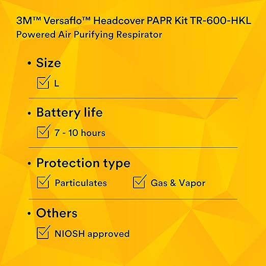3M PAPR Respirator, Versaflo Powered Air Purifying Respirator Kit, TR-600-HKL, Healthcare, Large Headcover, Easy to Use and Easy to Maintain, All-in-One Respiratory Protection, High Capacity Battery