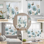 Blue Tulips Kitchen Curtains 45 Inch Length, Short Cafe Window Curtains Tab Top, Watercolor Flowers Butterfly Spring Farmhouse Blue Light Filtering Window Treatments Tier Drapes 27.5"x45" 2 Panel