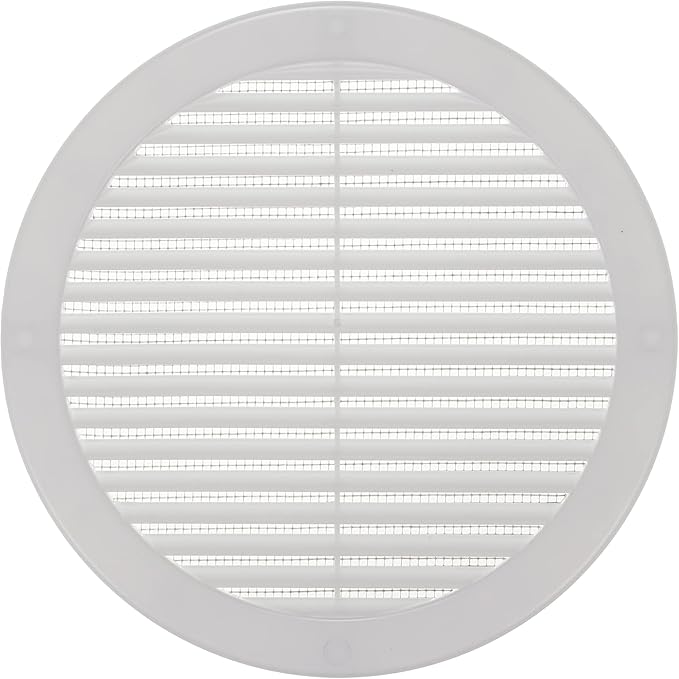 Vent Systems 8" Inch (Opening Dimensions) White Soffit Vent Cover - Plastic Round Air Vent Grille - Built-in Mesh Screen - HVAC Register Louver for Bathroom, Home, Kitchen