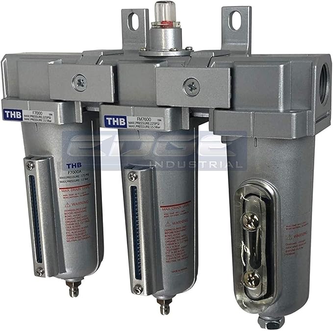 3 STAGE, INDUSTRIAL GRADE IN-LINE COALESCING FILTER & DESICCANT AIR DRYER COMBINATION WITH METAL BOWLS FOR SPRAY GUN EQUIPMENT PAINT BOOTH COMPRESSOR, PLASMA CUTTER (1/2" MANUAL DRAIN)