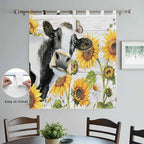 Retro Farmhouse Floral Living Room Curtains 84 Inch Length, Window Curtains Tab Top, Yellow Sunflowers Cows Butterfly Wood Light Filtering Window Treatments Drapes 42"x84" 2 Panel