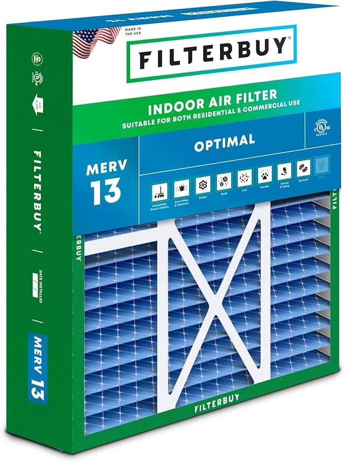 Filterbuy 16x20x5 Air Filter MERV 13 Optimal Smoke & Allergy Defense (1-Pack), Pleated HVAC AC Furnace Filters for Honeywell FC100A1003, Lennox X0592, and More (Actual Size: 15.75 x 19.75 x 4.38)