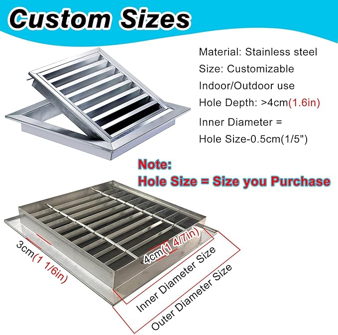Square Stainless Steel Vent Grille with Removable Filter Mesh, Weatherproof Louver Air Return Vent Cover for Home/Shed/Garage/Roof(18x18in/46x46cm)