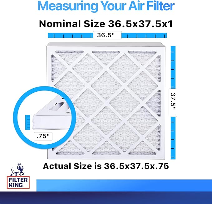 Filter King 36.5x37.5x1 Air Filter | 4-PACK | MERV 8 HVAC Pleated A/C Furnace Filters | MADE IN USA | Actual Size: 36.5 x 37.5 x .75"