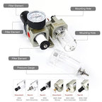 SNS 1/4" NPT Compressed Air Filter Regulator Lubricator Two Units Combo FRL Water/Oil Trap Separator, Semi-auto Drain, Gauge and Bracket, Poly Bowl AC2010-N02A