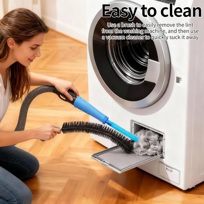 Dryer Vent Cleaner Kit - Universal Vacuum Hose Attachment & Lint Brush, Effectively Clean Clogged Dryer Ducts, Fit Most Vacuums for Dryer, Refrigerator Coils & Behind Appliances (Blue)
