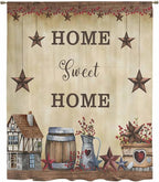 Farm Sheer Curtains 96 Inch Length American Country Barn Star Vintage Berry Brown Chiffon Curtain for Bedroom Living Room Light Filtering Rod Pocket Window Treatments Voile Curtains Drapes for Dining
