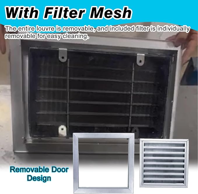 Square Stainless Steel Vent Grille with Removable Filter Mesh, Weatherproof Louver Air Return Vent Cover for Home/Shed/Garage/Roof(20x20in/51x51cm)