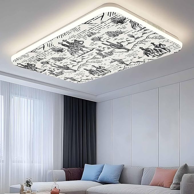 1 Pack Fluorescent Light Cover, Western Cowboys Light Covers for Ceiling Lights, Vintage Desert Canyon Cactus Horseshoe Magnetic Lights Filters Ceiling Shade for Classroom/Office - 4 x 2 Feet