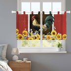 Chicken Sunflowers Kitchen Curtains 36 Inch Length, Small Window Curtains Tab Top, Farmhouse Animals Red Barn Bees Light Filtering Short Window Treatments Tier Drapes 27.5"x36" 2 Panel